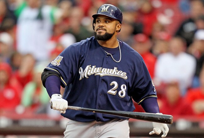 CINCINNATI - MAY 18:  Prince Fielder #28 of the Milwaukee Brewers is pictured after striking out during the game against the Cincinnati Reds at Great American Ball Park on May 18, 2010 in Cincinnati, Ohio.  (Photo by Andy Lyons/Getty Images)
