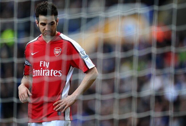 BIRMINGHAM, ENGLAND - MARCH 27:  Cesc Fabregas of Arsenal shows his dissapointment during the Barclays Premier League match between Birmingham City and Arsenal at St. Andrews Stadium on March 27, 2010 in Birmingham, England.  (Photo by Laurence Griffiths/Getty Images)