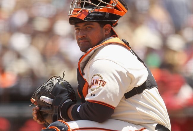 SAN FRANCISCO - MAY 30:  Bengie Molina #1 of the San Francisco Giants plays the field during their game against the Arizona Diamondbacks at AT&T Park on May 30, 2010 in San Francisco, California.  (Photo by Ezra Shaw/Getty Images)