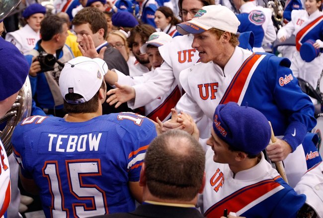NEW ORLEANS - JANUARY 01:  Quarterback Tim Tebow #15 of the Florida Gators celebrates after defeating the Cincinnati Bearcats 24-51 during the Allstate Sugar Bowl at the Louisana Superdome on January 1, 2010 in New Orleans, Louisiana.  (Photo by Kevin C. Cox/Getty Images)