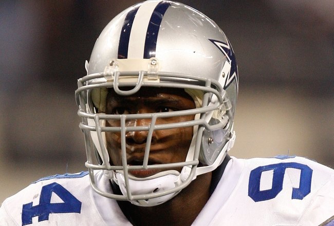 ARLINGTON, TX - JANUARY 9:  Linebacker DeMarcus Ware #94 of the Dallas Cowboys during the 2010 NFC wild-card playoff game at Cowboys Stadium on January 9, 2010 in Arlington, Texas. (Photo by Ronald Martinez/Getty Images)