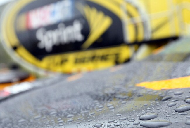 DAYTONA BEACH, FL - FEBRUARY 05:  Rain collects on a tarp during a delay in practice for the NASCAR Sprint Cup Series Daytona 500 at Daytona International Speedway on February 5, 2010 in Daytona Beach, Florida.  (Photo by Nick Laham/Getty Images)