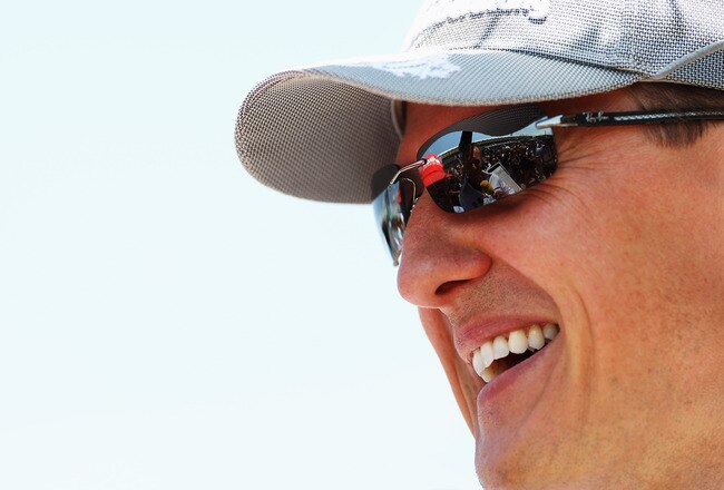 VALENCIA, SPAIN - JUNE 27:  Michael Schumacher of Germany and Mercedes GP attends the drivers parade during the European Formula One Grand Prix at the Valencia Street Circuit on July 27, 2010, in Valencia, Spain.  (Photo by Mark Thompson/Getty Images)