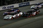 RICHMOND, VA - APRIL 30:  Brad Keselowski, driver of the #22 Ruby Tuesday Dodge, leads Kyle Busch, driver of the #18 NOS Energy Drink Toyta, Justin Allgaier, driver of the #12 Verizon Wireless Dodge and Carl Edwards, driver of the #60 Fastenal Ford during the NASCAR Nationwide Series BUBBA burger 250 at Richmond International Raceway on April 30, 2010 in Richmond, Virginia.  (Photo by Chris Trotman/Getty Images)