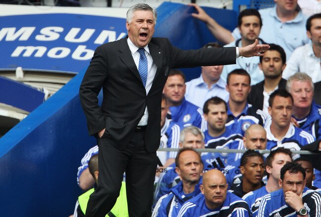LONDON, ENGLAND - APRIL 25:  Carlo Ancelotti manager of Chelsea shouts during the Barclays Premier League match between Chelsea and Stoke City at Stamford Bridge on April 25, 2010 in London, England.  (Photo by Phil Cole/Getty Images)