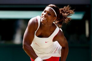 LONDON, ENGLAND - JULY 03:  Serena Williams of USA serves during the Ladies Singles Final Match against Vera Zvonareva of Russia on Day Twelve of the Wimbledon Lawn Tennis Championships at the All England Lawn Tennis and Croquet Club on July 3, 2010 in London, England.  (Photo by Matthew Stockman/Getty Images)