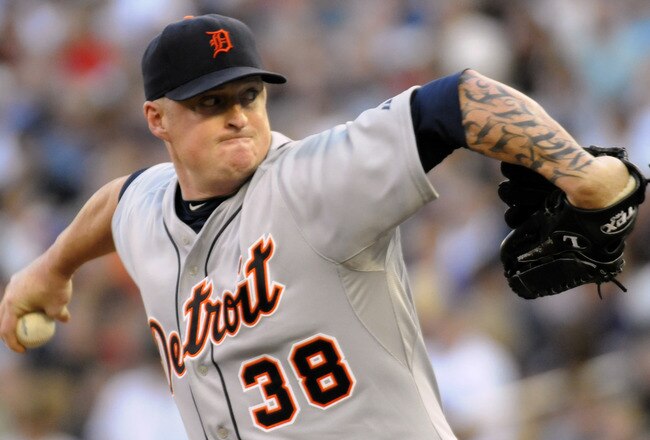 MINNEAPOLIS, MN - JUNE 28:  Jeremy Bonderman #38 of the Detroit Tigers pitches in the second inning against the Minnesota Twins during their game on June 28, 2010 at Target Field in Minneapolis, Minnesota. (Photo by Hannah Foslien /Getty Images)
