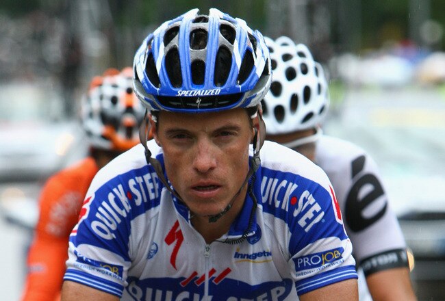 COLMAR, FRANCE - JULY 17:  Sylvain Chavanel of France and Quickstep leads the breakaway group on stage 13 of the 2009 Tour de France from Vittel to Colmar on July 17, 2009 in Colmar.  (Photo by Bryn Lennon/Getty Images)