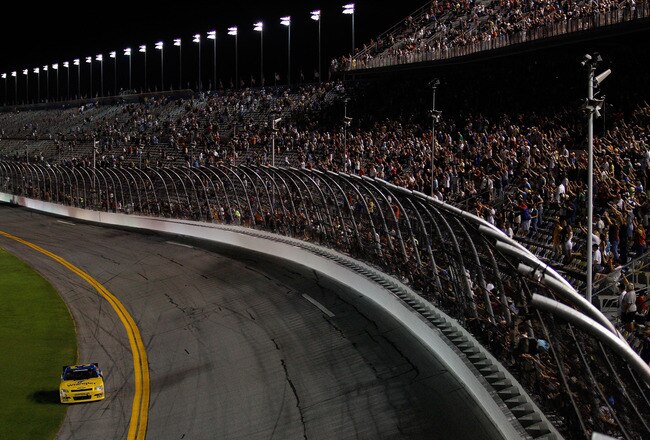 DAYTONA BEACH, FL - JULY 02:  Dale Earnhardt Jr., driver of the #3 Wrangler Chevrolet celebrates after winning the NASCAR Nationwide Series Subway Jalapeno 250 at Daytona International Speedway on July 2, 2010 in Daytona Beach, Florida.  (Photo by Chris Graythen/Getty Images)