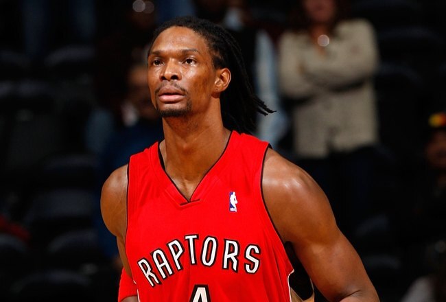 ATLANTA - DECEMBER 02:  Chris Bosh #4 of the Toronto Raptors against the Atlanta Hawks at Philips Arena on December 2, 2009 in Atlanta, Georgia.  NOTE TO USER: User expressly acknowledges and agrees that, by downloading and/or using this Photograph, User is consenting to the terms and conditions of the Getty Images License Agreement.  (Photo by Kevin C. Cox/Getty Images)