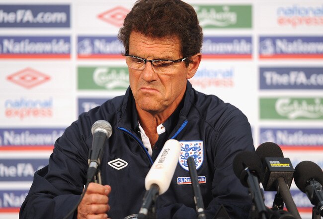 RUSTENBURG, SOUTH AFRICA - JUNE 28:  England manager Fabio Capello speaks to the media during the England Press Conference at the Royal Bafokeng Sports Campus on June 28, 2010 in Rustenburg, South Africa.  (Photo by Michael Regan/Getty Images)