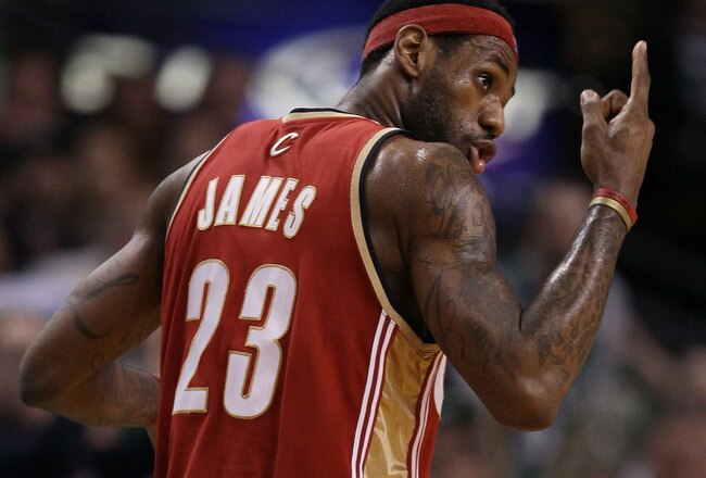 BOSTON - MAY 13:  LeBron James #23  of the Cleveland Cavaliers tries to rally his team in the fourth quarter against the Boston Celtics during Game Six of the Eastern Conference Semifinals of the 2010 NBA playoffs at TD Garden on May 13, 2010 in Boston, Massachusetts. The Celtics defeated the Cavaliers 94-85.  NOTE TO USER: User Expressly Acknowledges and agrees that, by downloading and or using this photograph, User is consenting to the terms and conditions of the Getty Images License Agreement.  (Photo by Elsa/Getty Images)