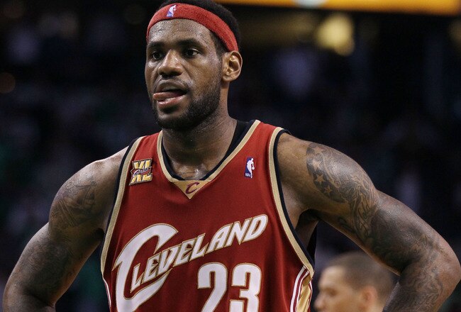 BOSTON - MAY 13:  LeBron James #23 of the Cleveland Cavaliers stands by in the fourth quarter against the Boston Celtics during Game Six of the Eastern Conference Semifinals of the 2010 NBA playoffs at TD Garden on May 13, 2010 in Boston, Massachusetts. The Celtics defeated the Cavaliers 94-85.  NOTE TO USER: User Expressly Acknowledges and agrees that, by downloading and or using this photograph, User is consenting to the terms and conditions of the Getty Images License Agreement.  (Photo by Elsa/Getty Images)