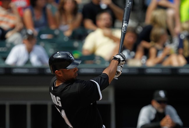 CHICAGO - JUNE 27: Alex Rios #51 of the Chicago White Sox takes a swing against the Chicago Cubs at U.S. Cellular Field on June 27, 2010 in Chicago, Illinois. The Cubs defeated the White Sox 8-6. (Photo by Jonathan Daniel/Getty Images)