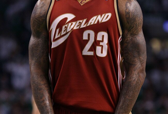 BOSTON - MAY 13:  LeBron James #23 of the Cleveland Cavaliers prepares to shoot a free throw in the fourth quarter against the Boston Celtics during Game Six of the Eastern Conference Semifinals of the 2010 NBA playoffs at TD Garden on May 13, 2010 in Boston, Massachusetts. The Celtics defeated the Cavaliers 94-85.  NOTE TO USER: User Expressly Acknowledges and agrees that, by downloading and or using this photograph, User is consenting to the terms and conditions of the Getty Images License Agreement.  (Photo by Elsa/Getty Images)