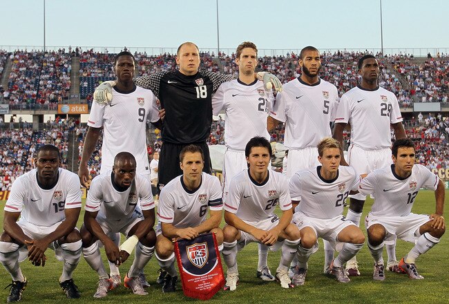 EAST HARTFORD, CT - MAY 25: Eddie Johnson #9, Brad Guzan #18, Clarence Goodsen #21, Oguchi Onyewu #5, Edson Buddle #29, Maurice Edu #19, DaMarcus Beasely #7, Steve Cherundolo #6, Alejandro Bedoya #28, Stuart Holden #22, and Jonathan Bornstein #12, of the United States pose for a picture before a friendly match  against the Czech Republic at Rentschler Field on May 25, 2010 in East Hartford, Connecticut. (Photo by Jim Rogash/Getty Images)