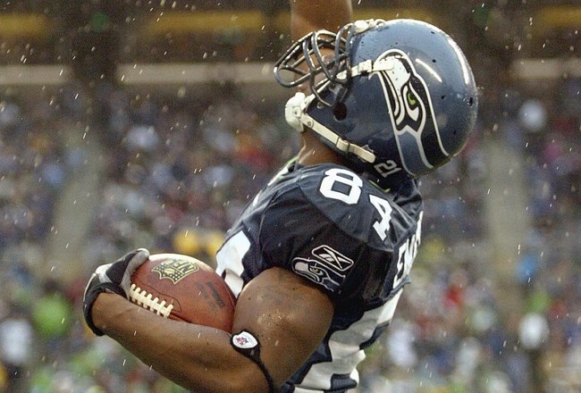 SEATTLE - DECEMBER 23: Bobby Engram #84 of the Seattle Seahawks points on the field during the game against the Baltimore Ravens at Qwest Field on December 23, 2007 in Seattle, Washington. The Seahawks defeated the Ravens 27-6. (Photo by Otto Greule Jr/Getty Images)