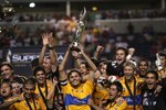 BRIDGEVIEW, IL - AUGUST 05: Fernando Ortiz #19 of Tigres UANL holds the trpophy as his teammates celebrate winning the SuperLiga 2009 Final over the Chicago Fire on August 5, 2009 at Toyota Park in Bridgeview, Illinois. Tigres UANL defeated the Fire 1-1 (4-3) in a shoot out. (Photo by Jonathan Daniel/Getty Images)