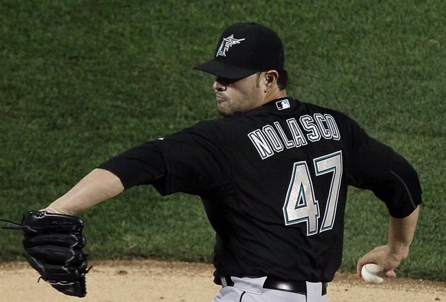 NEW YORK - APRIL 07:  Ricky Nolasco #47 of the Florida Marlins delivers a pitch against the New York Mets on April 7, 2010 at Citi Field in the Flushing neighborhood of the Queens borough of New York City.  (Photo by Jim McIsaac/Getty Images)