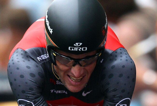 ROTTERDAM, NETHERLANDS - JULY 03:  Lance Armstrong of the USA and Team Radioshack in action during the 8.9km Prologue for the 97th Tour de France on July 3, 2010 in Rotterdam, Netherlands.  (Photo by Bryn Lennon/Getty Images)