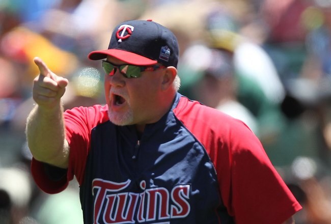 OAKLAND, CA - JUNE 06:  Manager Ron Gardenhire of the Minnesota Twins arues against the Oakland Athletics during an MLB game at the Oakland-Alameda County Coliseum on June 6, 2010 in Oakland, California.  (Photo by Jed Jacobsohn/Getty Images)