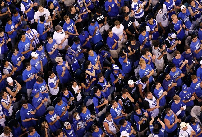 INDIANAPOLIS - APRIL 05:  Fans of the Duke Blue Devils support Duke against the Butler Bulldogs during the 2010 NCAA Division I Men's Basketball National Championship game at Lucas Oil Stadium on April 5, 2010 in Indianapolis, Indiana.  (Photo by Kevin C. Cox/Getty Images)