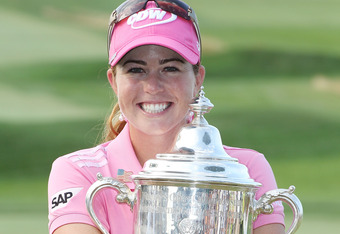 OAKMONT, PA - JULY 11: Paula Creamer poses with the trophy after her four-stroke victory at the 2010 U.S. Women's Open at Oakmont Country Club on July 11, 2010 in Oakmont, Pennsylvania. (Photo by Scott Halleran/Getty Images)