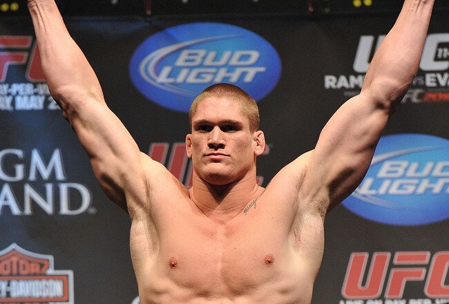 LAS VEGAS - MAY 28:  UFC fighter Todd Duffee  weighs in for his fight against UFC fighter Mike Russow at UFC 114: Rampage versus Rashad at the Mandalay Bay Hotel on May 28, 2010 in Las Vegas, Nevada.  (Photo by Jon Kopaloff/Getty Images)