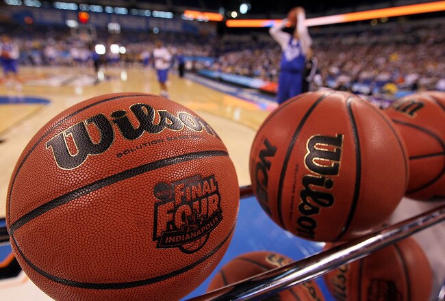 INDIANAPOLIS - APRIL 02:  A detail picture of the basketballs as the Duke Blue Devils during practice prior to the 2010 Final Four of the NCAA Division I Men's Basketball Tournament at Lucas Oil Stadium on April 2, 2010 in Indianapolis, Indiana.  (Photo by Andy Lyons/Getty Images)