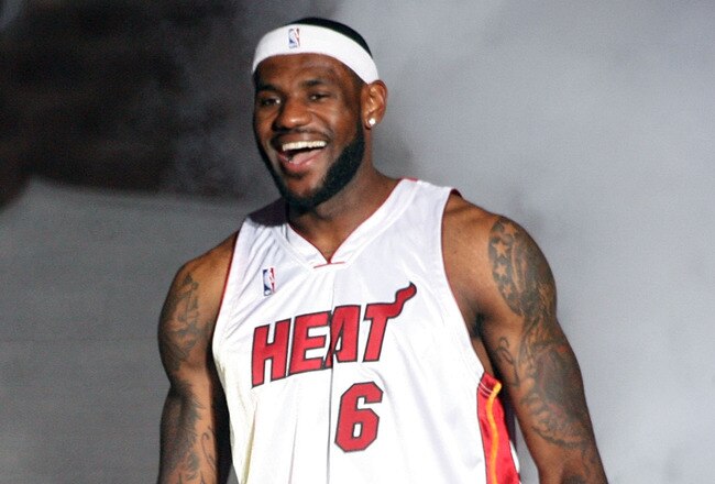 MIAMI - JULY 09:  LeBron James #6 of the Miami Heat is introduced during a welcome party at American Airlines Arena on July 9, 2010 in Miami, Florida.  (Photo by Marc Serota/Getty Images)