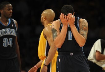 LOS ANGELES, CA - MAY 04:  Deron Williams #8 of the Utah Jazz reacts during Game Two of the Western Conference Semifinals against the Los Angeles Lakers during the 2010 NBA Playoffs at Staples Center on May 4, 2010 in Los Angeles, California.  (Photo by Harry How/Getty Images)