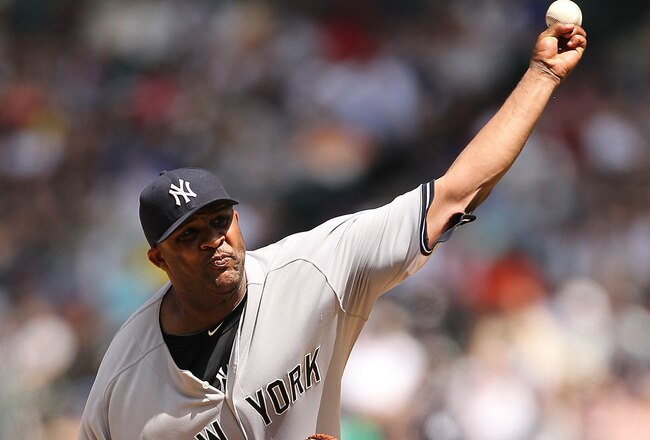 SEATTLE - JULY 11:  Starting pitcher CC Sabathia #52 of the New York Yankees pitches against the Seattle Mariners at Safeco Field on July 11, 2010 in Seattle, Washington. (Photo by Otto Greule Jr/Getty Images)