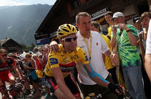 AVORIAZ, FRANCE - JULY 13: Australian Cadel Evans of team BMC prepares to depart Morzine Avoriaz for the start of stage nine of the Tour de France on July 13, 2010 in Avoriaz, France. In the heart of the Alps, the route will take riders on a 204km ride through mountainous terrain ending in the town of St. Jean De Maurienne. Evans will start the day in the yellow jersey as race leader. The iconic bicycle race will include a total of 20 stages and will cover 3,642km before concluding in Paris on July 25.  (Photo by Spencer Platt/Getty Images)