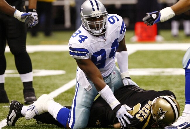 NEW ORLEANS - DECEMBER 19:  Linebacker DeMarcus Ware #94 of the Dallas Cowboys sacks quarterback Drew Brees #9 of the New Orleans Saints at the Louisiana Superdome on December 19, 2009 in New Orleans, Louisiana. (Photo by Scott Halleran/Getty Images)
