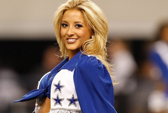 ARLINGTON, TX - JANUARY 03:  Sydney Durso of the Dallas Cowboys Cheerleaders performs at Cowboys Stadium on January 3, 2010 in Arlington, Texas.  (Photo by Ronald Martinez/Getty Images)