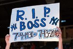 ANAHEIM, CA - JULY 13:  Fans hold a sign in remeberance of New York Yankees principal owner George M. Steinbrenner III during the 81st MLB All-Star Game at Angel Stadium of Anaheim on July 13, 2010 in Anaheim, California.  (Photo by Jeff Gross/Getty Images)