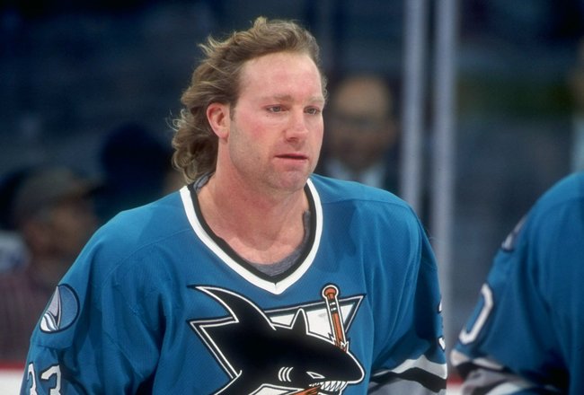 1997:  Marty McSorely of the San Jose Sharks in action against the Calgary Flames at the Canadien Airlines Sadledome in Calgary, Canada. Mandatory Credit: Ian Tomlinson  /Allsport