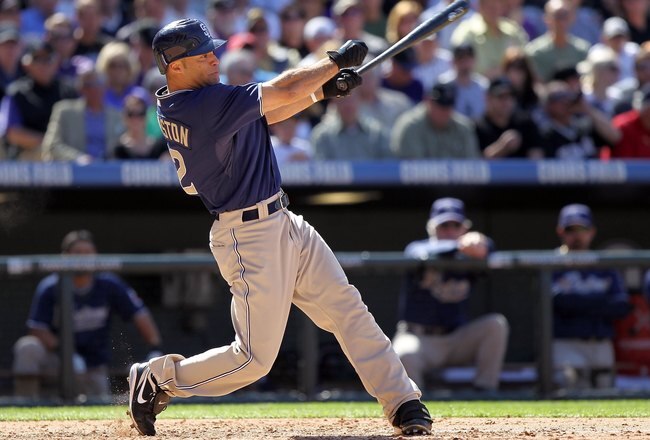 DENVER - APRIL 09:  Centerfielder Scott Hairston #12 of the San Diego Padres takes an at bat against the Colorado Rockies during MLB action on Opening Day at Coors Field on April 9, 2010 in Denver, Colorado. The Rockies defeated the Padres 7-0.  (Photo by Doug Pensinger/Getty Images)