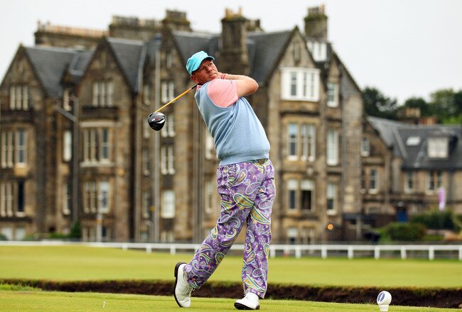 ST ANDREWS, SCOTLAND - JULY 15:  John Daly of the USA hits his tee shot on the second hole during the first round of the 139th Open Championship on the Old Course, St Andrews on July 15, 2010 in St Andrews, Scotland.  (Photo by Richard Heathcote/Getty Images)