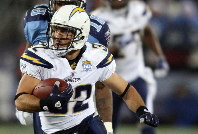 NASHVILLE, TN - DECEMBER 25: Eric Weddle #32 of the San Diego Chargers returns this interception intended for Kenny Britt #18 of the Tennessee Titans on December 25, 2009 at LP Field in Nashville, Tennessee. (Photo by Rex Brown/Getty Images)