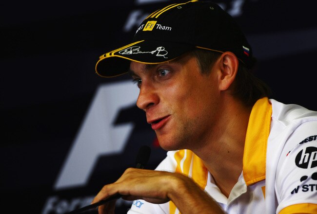 VALENCIA, SPAIN - JUNE 24:  Vitaly Petrov of Russia and Renault attends the drivers press conference during previews to the European Formula One Grand Prix at the Valencia Street Circuit on July 24, 2010, in Valencia, Spain.  (Photo by Andrew Hone/Getty Images)