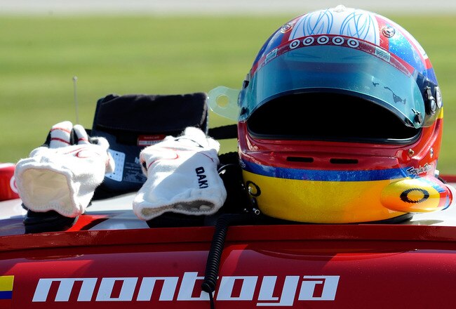 JOLIET, IL - JULY 09:  A detail of the helmet worn by Juan Pablo Montoya driver of the #42 Target Chevrolet, during qualifying for the NASCAR Sprint Cup Series LIFELOCK.COM 400 at the Chicagoland Speedway on July 9, 2010 in Joliet, Illinois.  (Photo by John Harrelson/Getty Images for NASCAR)