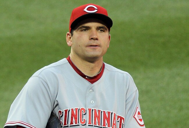NEW YORK - JULY 06:  Joey Votto #19 of the Cincinnati Reds looks on against the New York Mets on July 6, 2010 at Citi Field in the Flushing neighborhood of the Queens borough of New York City.  (Photo by Jim McIsaac/Getty Images)