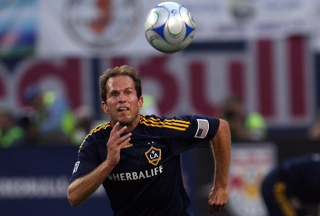 EAST RUTHERFORD, NJ - JULY 16:  Eddie Lewis #6 of the Los Angeles Galaxy plays the ball against the New York Red Bulls at Giants Stadium in the Meadowlands on July 16, 2009 in East Rutherford, New Jersey.  (Photo by Chris Trotman/Getty Images for New York Red Bull)
