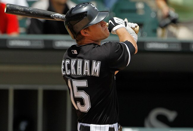 CHICAGO - JUNE 10: Gordon Beckham #15 of the Chicago White Sox takes a swing against the Detriot Tigers at U.S. Cellular Field on June 10, 2010 in Chicago, Illinois. The White Sox defeated the Tigers 3-0. (Photo by Jonathan Daniel/Getty Images)