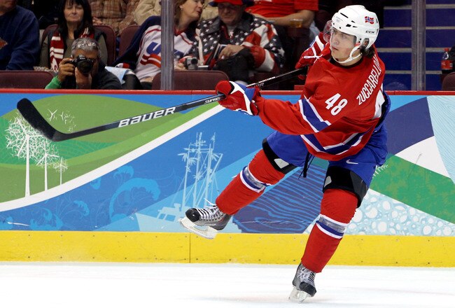 VANCOUVER, BC - FEBRUARY 18:  Mats Aasen Zuccarello of Norway during the ice hockey men's preliminary game between USA and Norway on day 7 of the 2010 Winter Olympics at Canada Hockey Place on February 18, 2010 in Vancouver, Canada.  (Photo by Bruce Bennett/Getty Images)