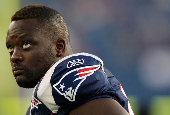 FOXBORO, MA - SEPTEMBER 03:  Jarvis Green #97 of the New England Patriots looks on before the game against the New York Giants on September 3, 2009 at Gillette Stadium in Foxboro, Massachusetts.  (Photo by Elsa/Getty Images)