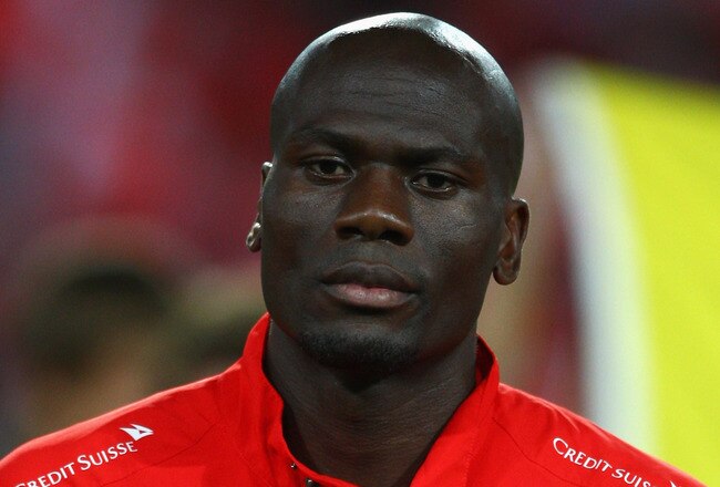 BASLE, SWITZERLAND - SEPTEMBER 05:  Blaise Nkufo of Switzerland during the FIFA 2010 World Cup Qualifying Group 2 match between Switzerland and Greece at the St.Jakob-Park Stadium on September 5, 2009 in Basle, Switzerland.  (Photo by Michael Steele/Getty Images)