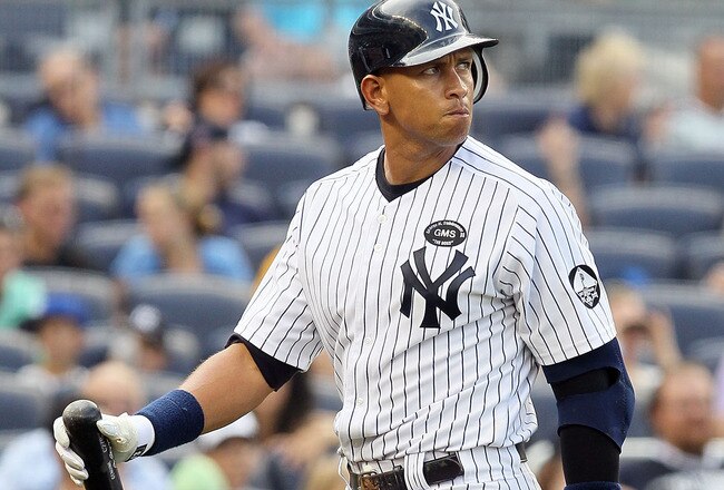 NEW YORK - JULY 17:  Alex Rodriguez #13 of the New York Yankees walks back to the dugout after striking out in the fifth inning against the Tampa Bay Rays on July 17, 2010 at Yankee Stadium in the Bronx borough of New York City.  (Photo by Jim McIsaac/Getty Images)