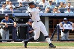 NEW YORK - JULY 18:  Alex Rodriguez #13 of the New York Yankees follows through on a RBI single in the fifth inning against the Tampa Bay Rays on July 18, 2010 at Yankee Stadium in the Bronx borough of New York City.  (Photo by Jim McIsaac/Getty Images)